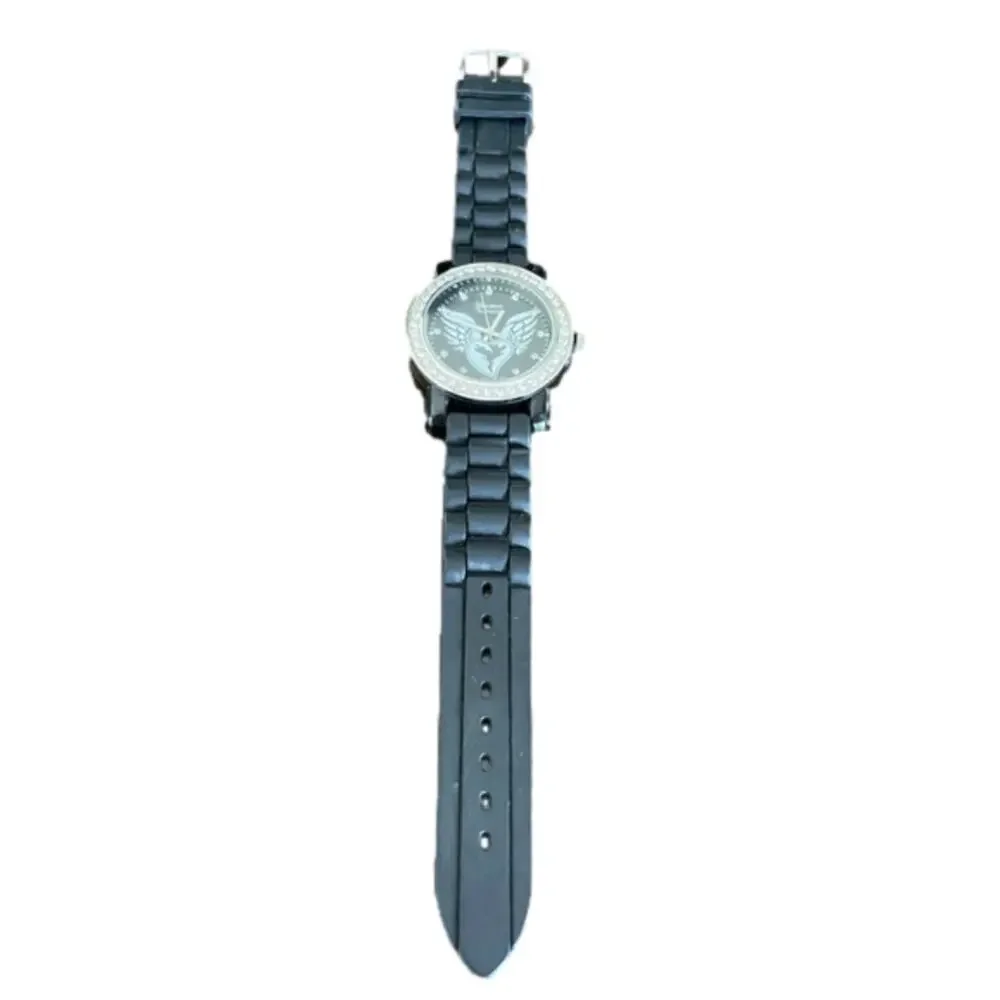 Geneva‎ Platinum Heart With Wings Black Rubber Unisex Watch Stainless Steel
